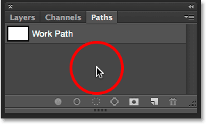 Clicking in the empty gray area in the Paths panel to hide the path. Image © 2014 Photoshop Essentials.com.