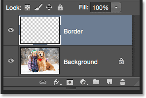 The new Border layer appears above the Background layer. Image © 2014 Photoshop Essentials.com.