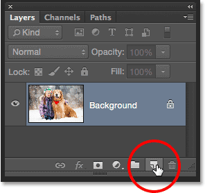 Clicking the New Layer icon in the Layers panel. Image © 2014 Photoshop Essentials.com.