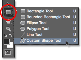 Selecting the Custom Shape Tool in Photoshop. Image © 2014 Photoshop Essentials.com.