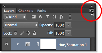 Mengklik ikon menu panel Layers di Photoshop. Image © 2013 Photoshop Essentials.com