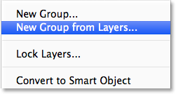 Memilih New Group dari Layers dari menu panel Layers. Image © 2013 Photoshop Essentials.com