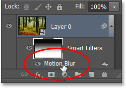 Mengklik dua kali Motion Blur Filter Pandai dalam panel Layers. Image © 2013 Photoshop Essentials.com