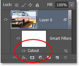 Panel Layers menampilkan Smart Filter Cutout. Image © 2013 Photoshop Essentials.com