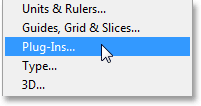 Selecting the Plug-Ins Preferences in Photoshop CS6. Image © 2013 Photoshop Essentials.com