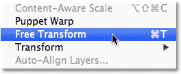 Selecting the Free Transform command from the Edit menu..