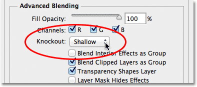 Setting the Knockout option to Shallow in the Layer Style dialog box..