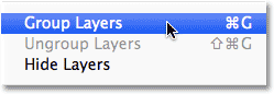 Selecting the Group Layers command from the Layer menu..