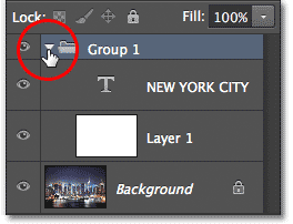 Twirling open the new layer group to reveal the layers inside. Image © 2013 Photoshop Essentials.com.