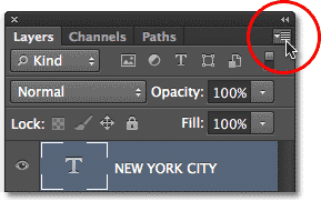 Clicking the Layers panel menu icon. Image © 2013 Photoshop Essentials.com.