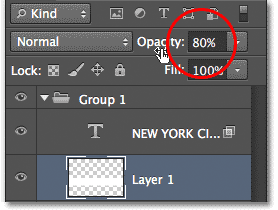 Increasing the Opacity value for Layer 1..