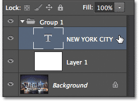 Selecting the Type layer inside the layer group..