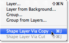 Выбор новой форме слоя через команду Копировать из меню Layer. Image © 2014 Photoshop Essentials.com.