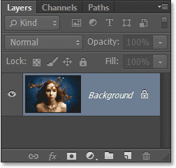 Panel Layers di Photoshop menunjukkan layer Background. Image © 2013 Photoshop Essentials.com