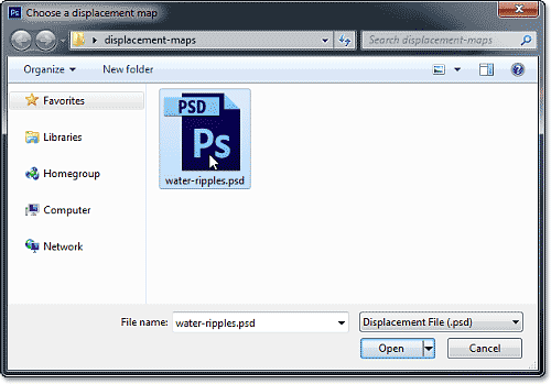 Choosing the displacement map. Image © 2013 Photoshop Essentials.com