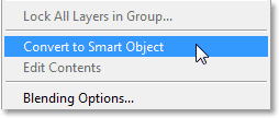 Seçip Convert to Smart Object seçeneği. Görüntü © Photoshop 2013 Essentials.com