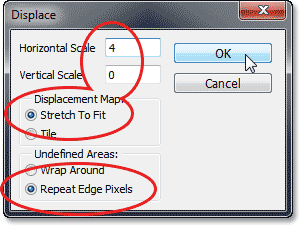 Setting yang yang Displace opsi. Image © 2013 Photoshop Essentials.com