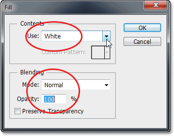 The Fill options and dialog box in Photoshop CS6. Image © 2013 Photoshop Essentials.com