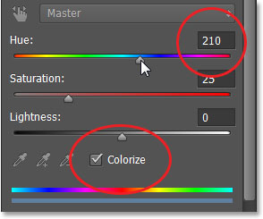 Hue / Saturation pilihan di panel Properties. Image © 2013 Photoshop Essentials.com