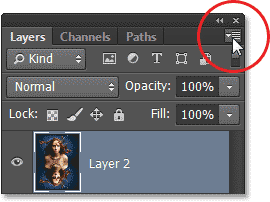 Mengklik ikon menu di panel Layers di Photoshop CS6. Image © 2013 Photoshop Essentials.com