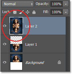 The dua lapisan asli telah digabung ke Layer 2. Image © 2013 Photoshop Essentials.com