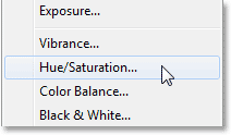 Memilih Hue / lapisan penyesuaian Saturasi di Photoshop CS6. Image © 2013 Photoshop Essentials.com