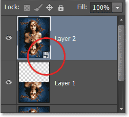 Sebuah ikon Smart Object muncul dalam layer thumbnail preview. Image © 2013 Photoshop Essentials.com