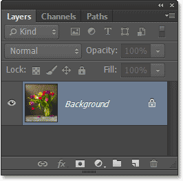 Panel Layers di Photoshop CS6 menampilkan layer Background. Image © 2013 Photoshop Essentials.com