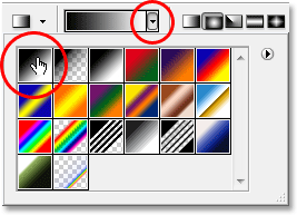 Memilih 'Foreground to Background' gradien dari Gradient Picker.