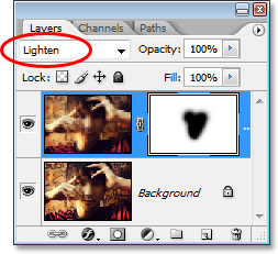 Mengubah modus campuran dari lapisan pixelated ke 'Lighten'.