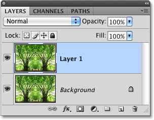 Duplicating the Background layer in Photoshop. Image © 2010 Photoshop Essentials.com.