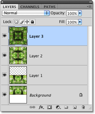 A new merged layer appears above the original layers in the Layers panel in Photoshop. Image © 2010 Photoshop Essentials.com.