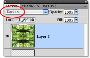 Changing the blend mode for Layer 2 to Darken. Image © 2010 Photoshop Essentials.com.