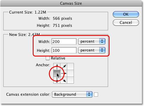 The Canvas Size dialog box in Photoshop. Image © 2010 Photoshop Essentials.com.