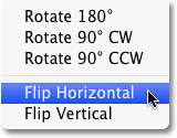 The Flip Horizontal command in Photoshop. Image © 2010 Photoshop Essentials.com.