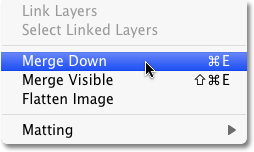 The Merge Down command in Photoshop. Image © 2010 Photoshop Essentials.com.