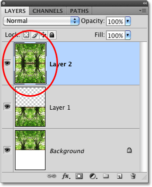 The two original layers are now merged on to a third layer in Photoshop. Image © 2010 Photoshop Essentials.com.