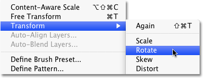 Selecting the Rotate command in Photoshop. Image © 2010 Photoshop Essentials.com.