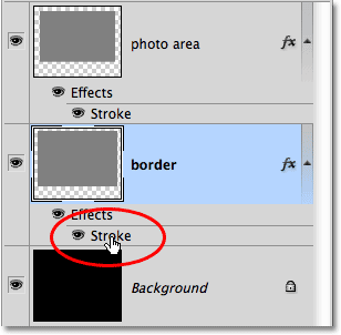Mengklik dua Stroke kata di bawah lapisan perbatasan. Image © 2010 Photoshop Essentials.com.