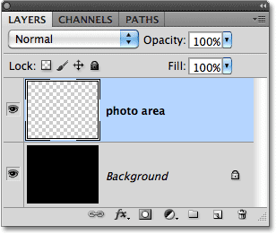 Lapisan baru telah berganti nama menjadi 'daerah foto'. Image © 2010 Photoshop Essentials.com.