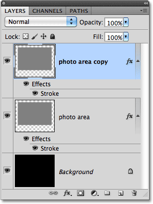 Копия области фотографии слоя отображается на панели Layers. Image © 2010 Photoshop Essentials.com.