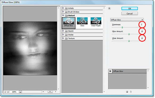 Lueur diffuse les options de filtre de Photoshop