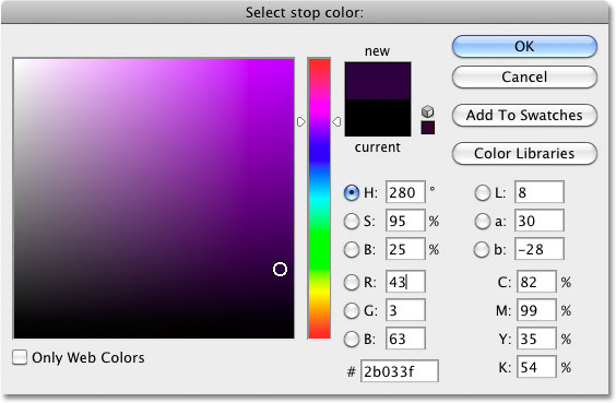 The Color Picker di Photoshop. Image © 2010 Photoshop Essentials.com.