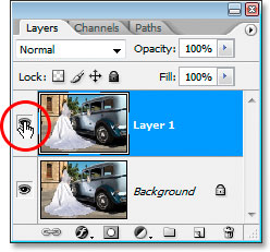 Clicking the layer visibility icon