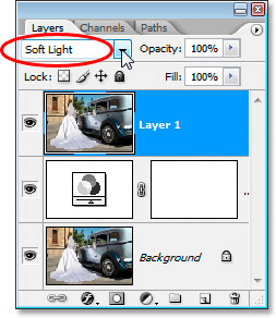 Change the blend mode for Layer 1 to Soft Light