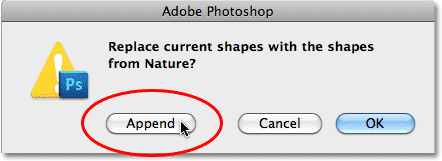 Appending the Nature shapes in Photoshop. Image © 2010 Photoshop Essentials.com.