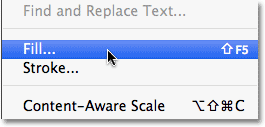 Selecting the Fill command from the Edit menu in Photoshop. Image © 2010 Photoshop Essentials.com.