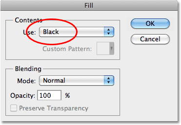 Filling the layer with black in Photoshop. Image © 2010 Photoshop Essentials.com.