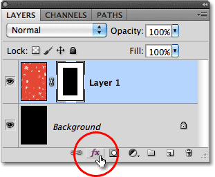 The Layer Styles icon in the Layers panel in Photoshop. Image © 2010 Photoshop Essentials.com.