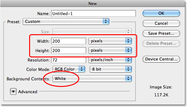 Photoshop New Document dialog box. Image © 2010 Photoshop Essentials.com.